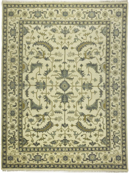 Cream Floral 9X12 Oushak Chobi Oriental Rug