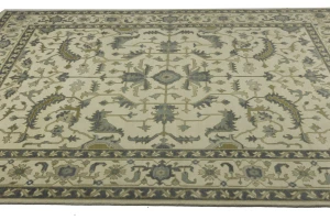 Cream Floral 9X12 Oushak Chobi Oriental Rug