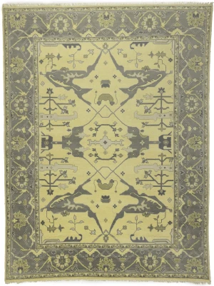 Yellowish Cream Floral 9X12 Oushak Oriental Rug