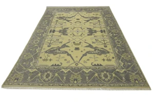 Yellowish Cream Floral 9X12 Oushak Oriental Rug