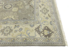 Brownish Gray Floral 9X12 Oushak Chobi Oriental Rug