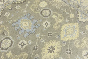 Brownish Gray Floral 9X12 Oushak Chobi Oriental Rug