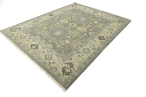 Brownish Gray Floral 9X12 Oushak Chobi Oriental Rug