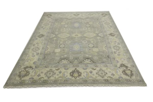 Brownish Gray Floral 9X12 Oushak Chobi Oriental Rug
