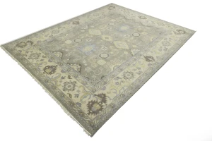 Brownish Gray Floral 9X12 Oushak Chobi Oriental Rug