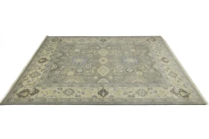 Brownish Gray Floral 9X12 Oushak Chobi Oriental Rug