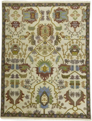 Cream Floral 9X12 Oushak Chobi Oriental Rug