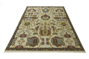 Cream Floral 9X12 Oushak Chobi Oriental Rug