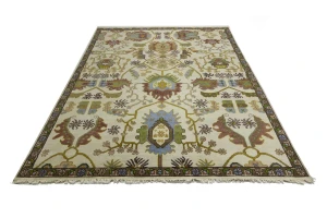 Cream Floral 9X12 Oushak Chobi Oriental Rug