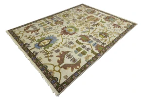 Cream Floral 9X12 Oushak Chobi Oriental Rug