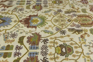 Cream Floral 9X12 Oushak Chobi Oriental Rug