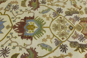 Cream Floral 9X12 Oushak Chobi Oriental Rug