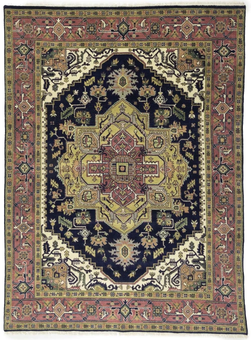 Purple-navy Traditional 9X12 Heriz Serapi Oriental Rug