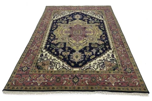Purple-navy Traditional 9X12 Heriz Serapi Oriental Rug