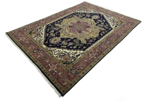 Purple-navy Traditional 9X12 Heriz Serapi Oriental Rug