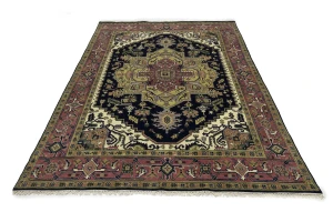 Purple-navy Traditional 9X12 Heriz Serapi Oriental Rug