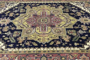 Purple-navy Traditional 9X12 Heriz Serapi Oriental Rug