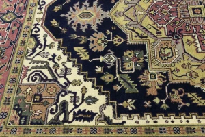 Purple-navy Traditional 9X12 Heriz Serapi Oriental Rug