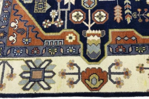 Navy Geometric Tribal 9X12 Heriz Serapi Oriental Rug