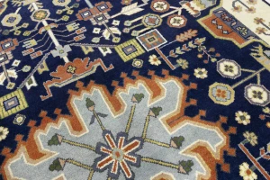 Navy Geometric Tribal 9X12 Heriz Serapi Oriental Rug