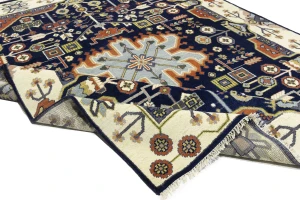 Navy Geometric Tribal 9X12 Heriz Serapi Oriental Rug