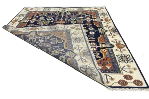 Navy Geometric Tribal 9X12 Heriz Serapi Oriental Rug