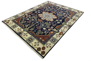 Navy Geometric Tribal 9X12 Heriz Serapi Oriental Rug
