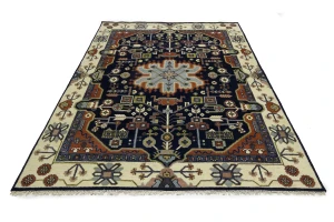 Navy Geometric Tribal 9X12 Heriz Serapi Oriental Rug