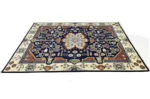 Navy Geometric Tribal 9X12 Heriz Serapi Oriental Rug