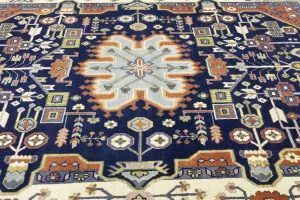 Navy Geometric Tribal 9X12 Heriz Serapi Oriental Rug