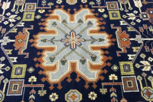 Navy Geometric Tribal 9X12 Heriz Serapi Oriental Rug