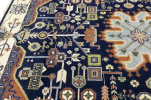 Navy Geometric Tribal 9X12 Heriz Serapi Oriental Rug