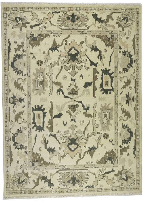 Cream Floral 10X14 Oushak Chobi Oriental Rug