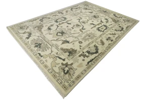 Cream Floral 10X14 Oushak Chobi Oriental Rug