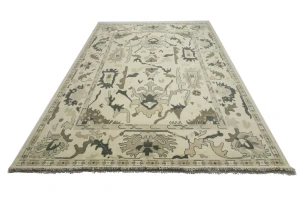 Cream Floral 10X14 Oushak Chobi Oriental Rug