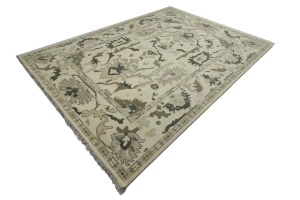 Cream Floral 10X14 Oushak Chobi Oriental Rug