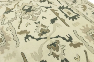 Cream Floral 10X14 Oushak Chobi Oriental Rug