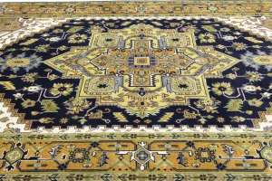 Dark Purple-navy Floral 10X13 Heriz Serapi Oriental Rug