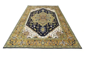 Dark Purple-navy Floral 10X13 Heriz Serapi Oriental Rug
