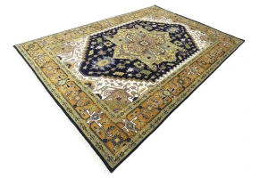 Dark Purple-navy Floral 10X13 Heriz Serapi Oriental Rug