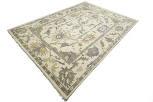 Cream Floral Traditional 10X14 Oushak Chobi Oriental Rug