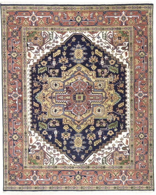 Purple-navy Floral 8X10 Heriz Serapi Oriental Rug