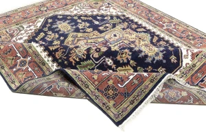Purple-navy Floral 8X10 Heriz Serapi Oriental Rug