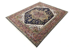 Purple-navy Floral 8X10 Heriz Serapi Oriental Rug