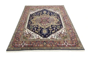 Purple-navy Floral 8X10 Heriz Serapi Oriental Rug