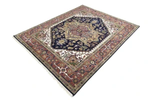 Purple-navy Floral 8X10 Heriz Serapi Oriental Rug