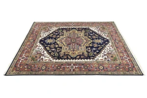 Purple-navy Floral 8X10 Heriz Serapi Oriental Rug