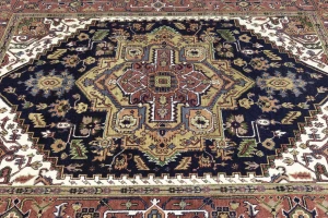 Purple-navy Floral 8X10 Heriz Serapi Oriental Rug