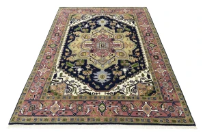 Purple-navy Floral 8X10 Heriz Serapi Oriental Rug