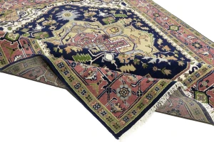 Purple-navy Floral 8X10 Heriz Serapi Oriental Rug